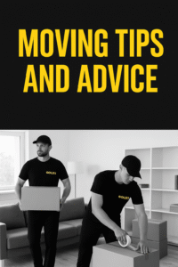 "Gold's Removals movers in black branded shirts packing boxes in a modern London home, featured in the Moving Tips and Advice blog"