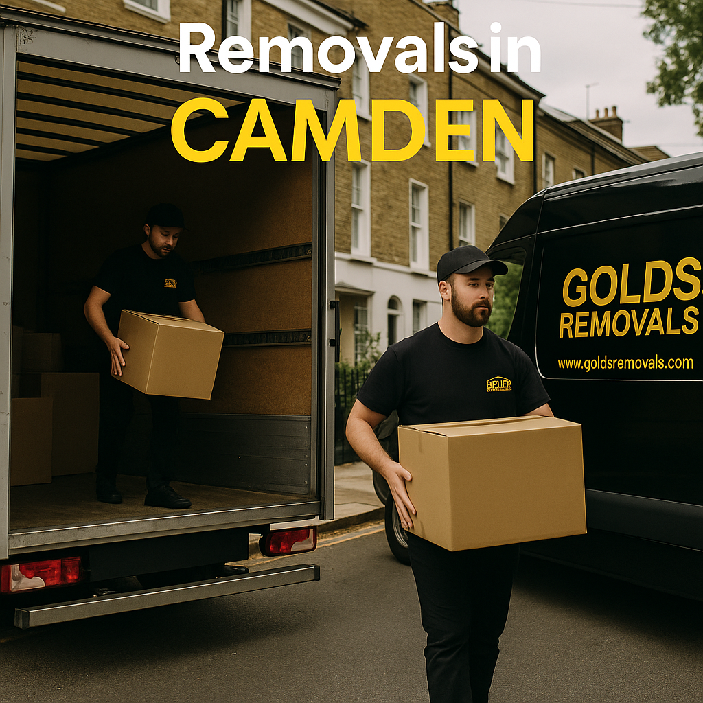 Gold’s Removals team unloading a van on a residential street in Camden, London