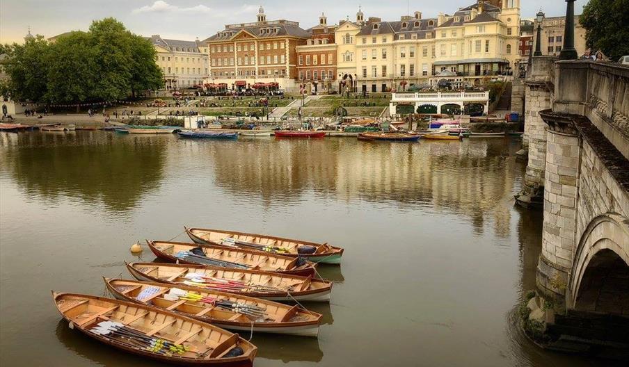 View of Richmond Riverside with boats and historic buildings