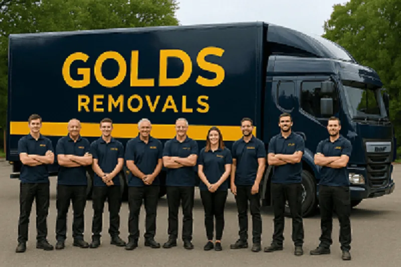 Gold’s Removals team in front of van - London moving company